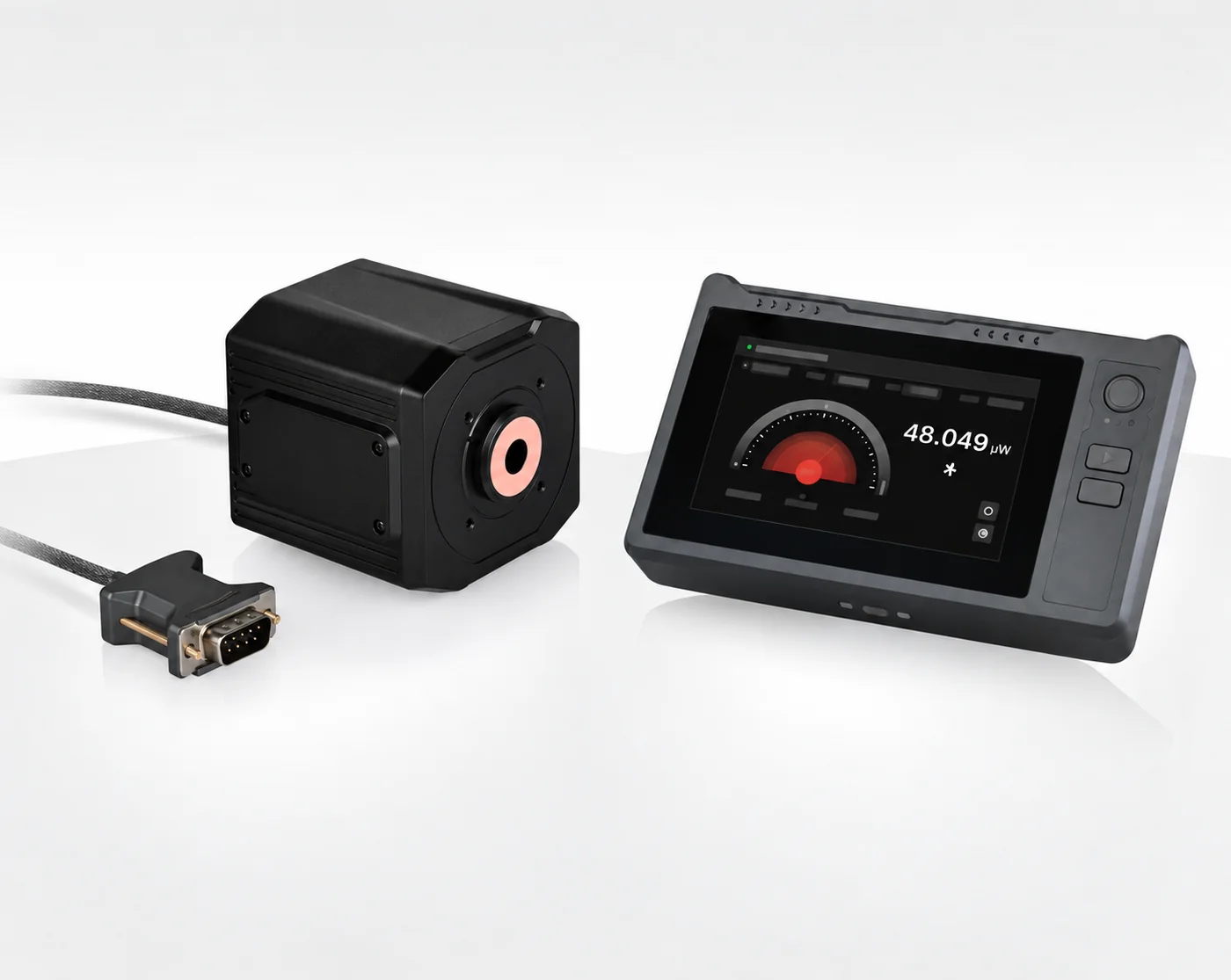 Typical integrating sphere detector and laser power meter readout